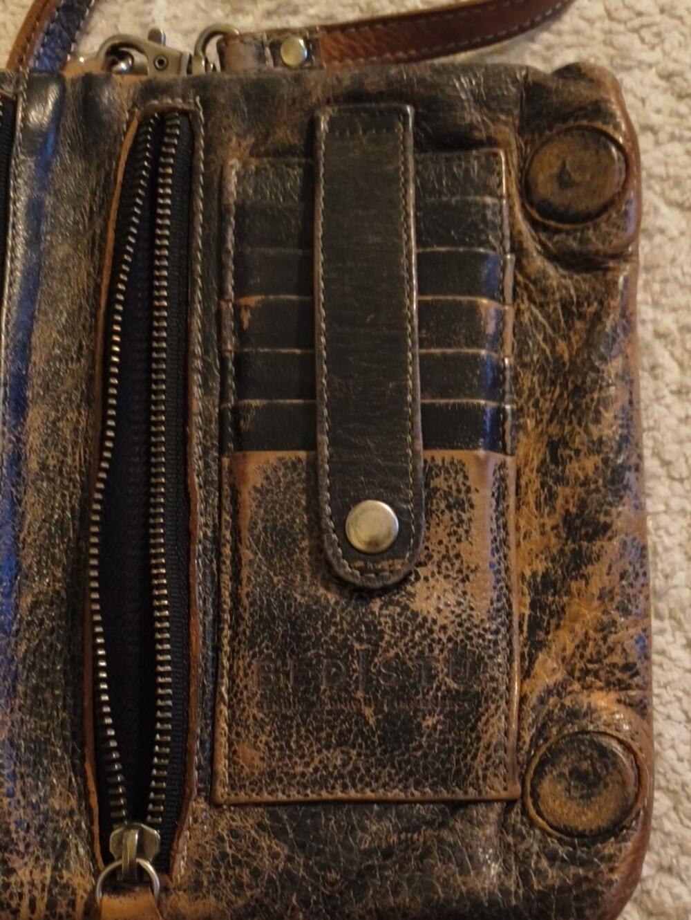 Bed Stu Distressed Brown Leather Crossbody Clutch - Picture 3 of 6